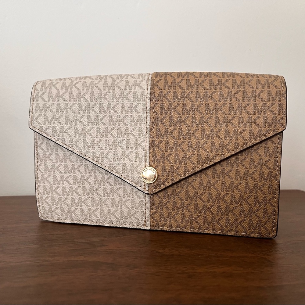 Michael Kors Tan and Cream Envelope Clutch